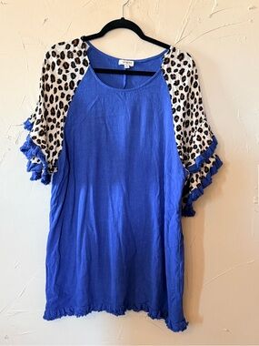 UMGEE Royal Blue dress with Leopard Print Ruffle Sleeves